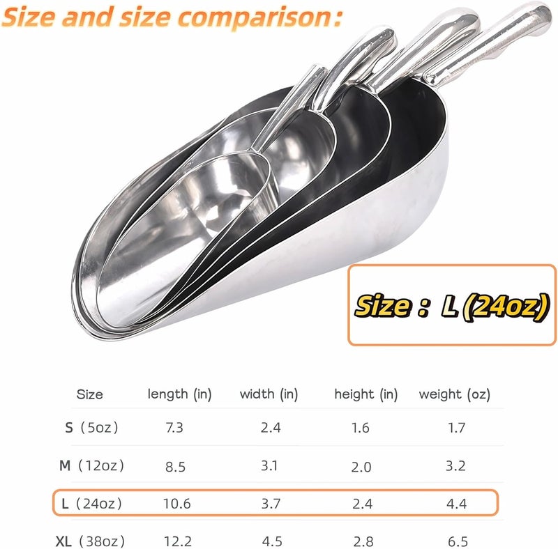 BUBBLE-FLY Ice Scoop, Heavy Duty Cast Aluminum, Ergonomic S-Curve Handle, Commercial Grade for Ice, Coffee, Popcorn, Flour, Sugar, Food-Grade & Rust-Proof Kitchen Tool (L (24oz)) - Image 4